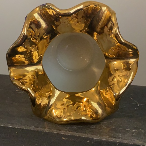 Vintage Holley Ross Weeping Gold 22k Distinguished China Ruffle Vase - Picture 4 of 8